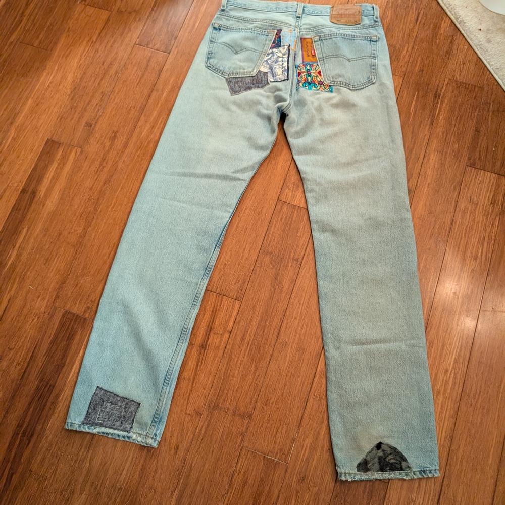 501 Levi's Patchwork Embroidered Bootcut Jeans Be… - image 3